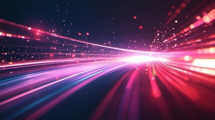 Wall Mural - abstract light trails forming a curved path, vibrant pink, purple, and blue hues on black background