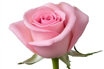 Wall Mural - A pink rose, in a pink color, on a white background, from a top-down angle, with no shadow and no drop in the center of the flower, in high resolution and high quality