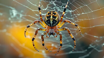 Wall Mural - Close up of a spider resting at the center of an intricate symmetrical geometric pattern creating a captivating and visually striking abstract composition