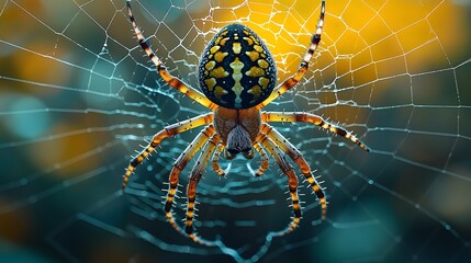 Wall Mural - Spider Resting in the Center of a Geometric Symmetrical Artwork   Minimalist and Elegant Digital with Abstract Patterns Shapes and Colors