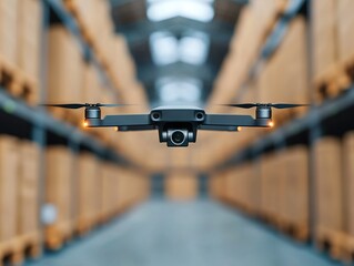 Drone inspection in warehouse environment aerial technology industrial space modern viewpoint