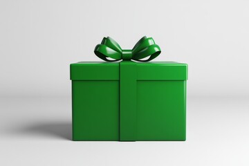 Poster - Green gift box with ribbon isolated on white background, detailed illustration, high-resolution, professional photograph. The ultra-realistic color and lighting depiction, stock photo, simple