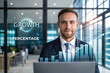 © sainan - Businessman in suit with digital growth chart, symbolizing financial success and investment opportunities. image conveys sense of professionalism and progress