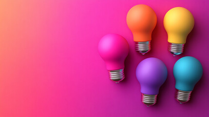 Wall Mural - Glowing light bulbs on a vibrant pastel background symbolize creativity, innovation, and bright ideas. The minimalistic design offers space for text or branding, conveying inspiration and ingenuity