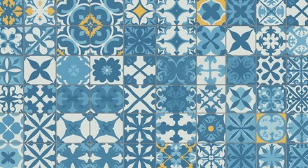 Naklejka na meble Decorative Blue and Yellow Tile Pattern Design Seamless Pattern  Ultra HD