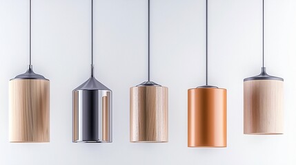 Wall Mural - Modern pendant light fixtures in a minimalist setting showcasing various materials and designs