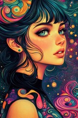 Wall Mural - cosmic dream portrait of a woman adorned with celestial patterns