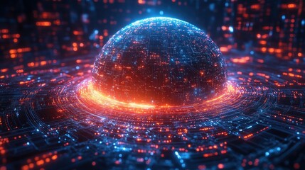 Wall Mural - glowing digital sphere in futuristic circuit