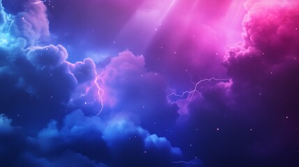 Wall Mural - vibrant night sky with colorful clouds and lightning. magical purple and blue storm scene. dreamy co