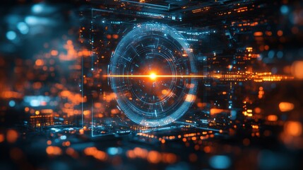 Wall Mural - futuristic data sphere interface glows, digital backdrop