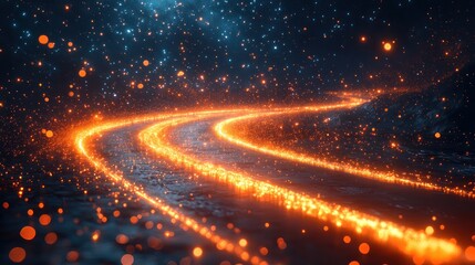 Wall Mural - glowing road curves through cosmic dust, night