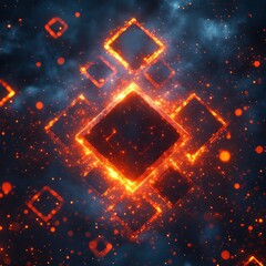 Wall Mural - fiery geometric shapes glow, cosmic background, digital art, album cover