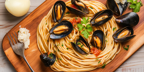 Wall Mural -  spaghetti with mussels