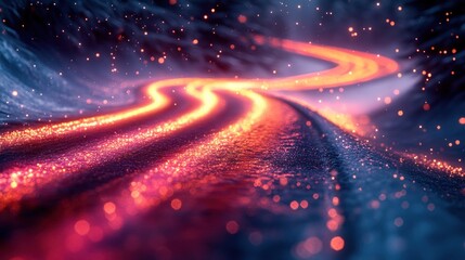 Wall Mural - glowing path, fiery trail, dark landscape, cosmic sparks, fantasy design