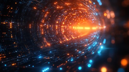 Wall Mural - digital tunnel, glowing, data, futuristic, abstract, background, light, travel