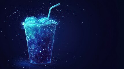 Wall Mural - Glowing polygonal soda cup with ice and straw.