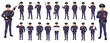 © AryanRaj - Police Officer Character Design Model Sheet. Man, Character design. Front, side, back view and explainer animation poses. Character set with lip sync and Walk cycle animation sequences.