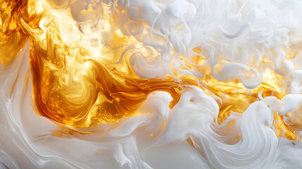 Wall Mural - An abstract composition of swirling golden waves intertwined with soft white clouds