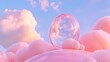 © Biggy - Glass egg on a pink landscape, reflecting clouds, creating whimsical background, suitable for fantasy