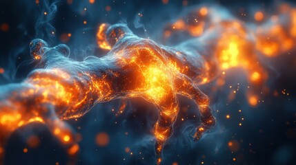 Wall Mural - fiery hand reaching, cosmic nebula, energy flow, abstract art