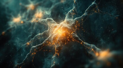Wall Mural - glowing neuron network, cosmic background, medical illustration