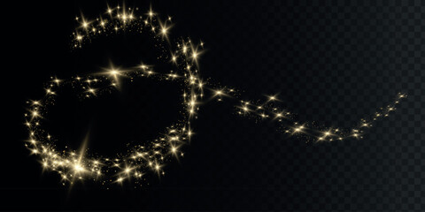 Wall Mural - gold magic glitter dust light with star shine. golden flare shine in black background. luxury christ