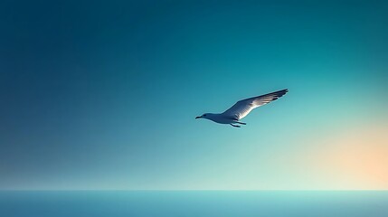 Wall Mural - Seagull soaring gracefully against a serene gradient sky at sunset, evoking tranquility