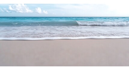 Poster - Serene beach scene with gentle waves lapping at the shore under a clear sky, evoking tranquility