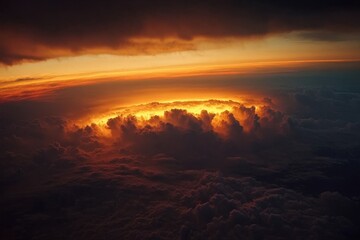 Wall Mural - glowing sunset peeking through storm clouds .