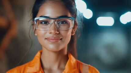Aufkleber - Confident industrial worker wearing protective eyewear, showcasing expertise and commitment to safety in workplace