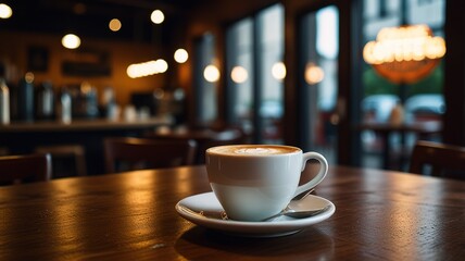 Wall Mural - View on coffee shop coffee in cup.