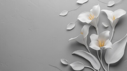 Canvas Print - Elegant white calla lilies on textured gray background