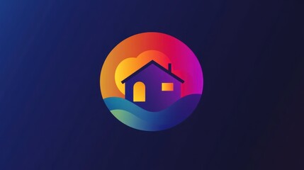 Abstract house icon, colorful gradient sunset, digital graphic, graphic design, web element, app, UI