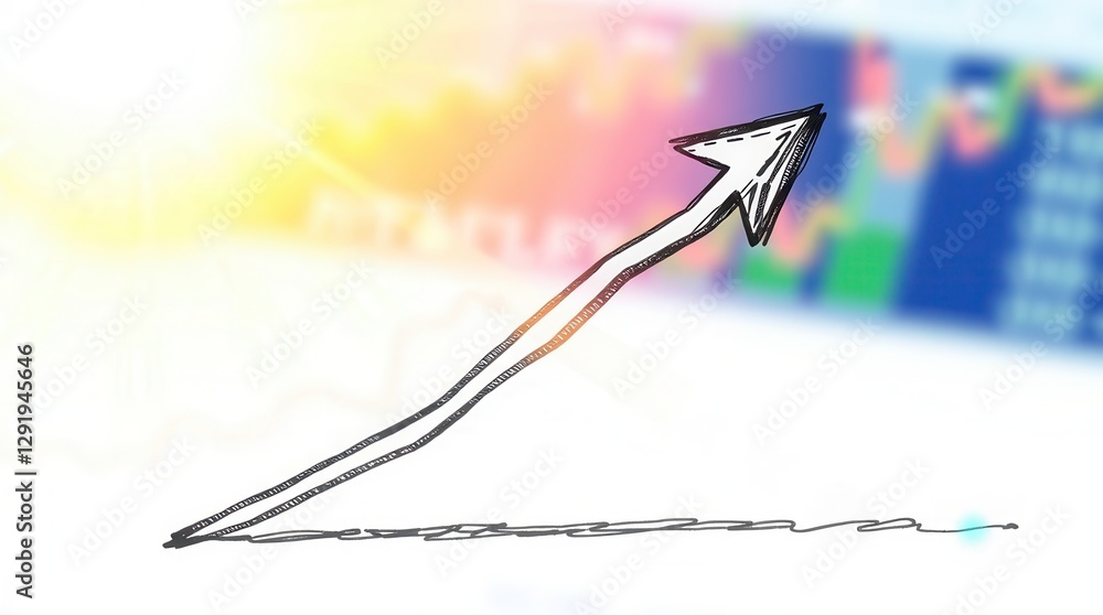 Hand-drawn arrow points upward on a blurred chart background ...