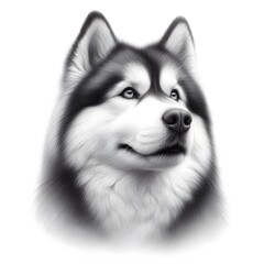 Sticker - 흰 배경, 시베리안 허스키, 펜슬 드로잉, jpeg (white background, Siberian Husky, pencil drawing, jpeg)