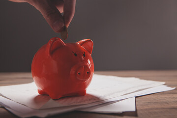 Wall Mural - a piggy bank in the hands of a businessman.