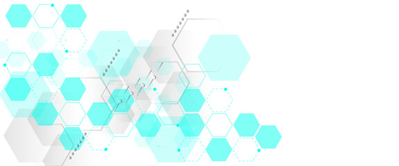 Wall Mural - geometric abstract background with green hexagons. structure molecule and communication