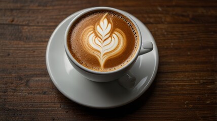 Wall Mural - View on coffee shop coffee in cup, Steaming Cup of Coffee on Wooden Table