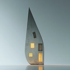 Aufkleber - Minimalist Abstract House: A Stylized Residence with Warm Light and Unique Architecture
