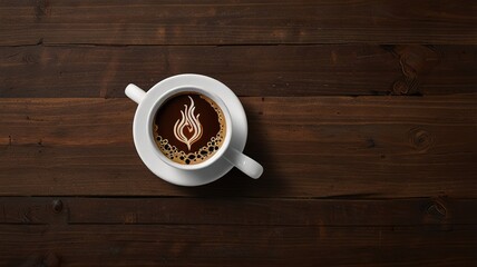 Wall Mural - Steaming Cup of Coffee on Wooden Table