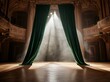 © typepng - A vacant stage awaits a performance, set against a backdrop of green curtains