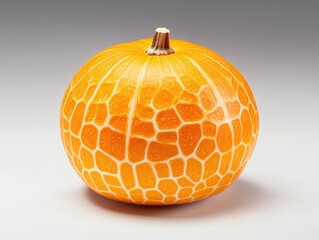 orange pumpkin with net pattern on white surface