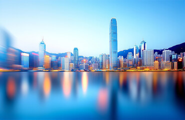 Wall Mural - Panoramic view of Hong Png bay with skyscrapers, view at night from the boat