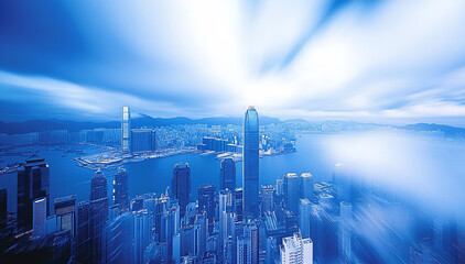 Wall Mural - Panoramic view of Hong Png bay with skyscrapers, view at night from the boat