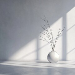 Fototapete - Minimalist interior design featuring a sleek vase with branches in bright natural light. Generative AI