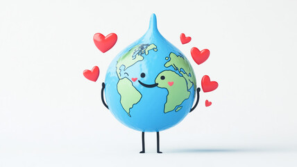 Wall Mural - Earth globe with funny cartoon water drop shape. World Environmental Education Day