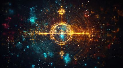 Wall Mural - dynamic energy visualization digital realm abstract art cosmic environment aerial perspective modern