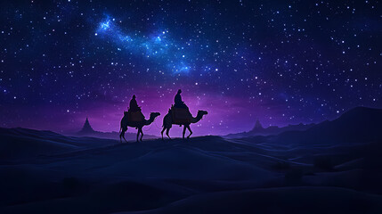 Wall Mural - breathtaking three wise men camel caravan
