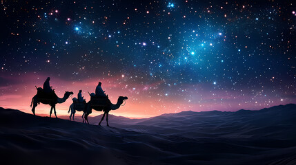 Wall Mural - breathtaking three wise men camel caravan