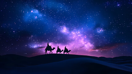 Wall Mural - breathtaking three wise men camel caravan